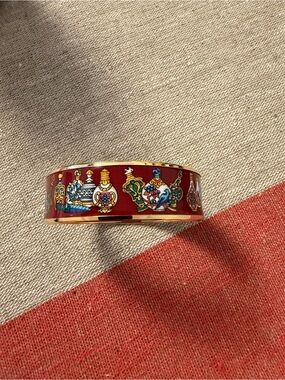 Hermes Gold-Trim Red Cloisonné Bangle Bracelet
